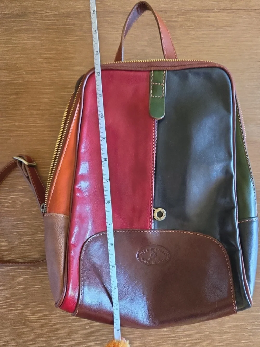 Vera Pelle Glossy Multi Color Leather Backpack Rare Euc Made In Italy